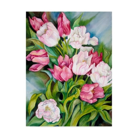 Joanne Porter 'Light Pink And Dark Tulips' Canvas Art,14x19
